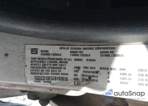 2007 Chevrolet Colorado Lt from USA, damaged, VIN 1GCCS13E578193018